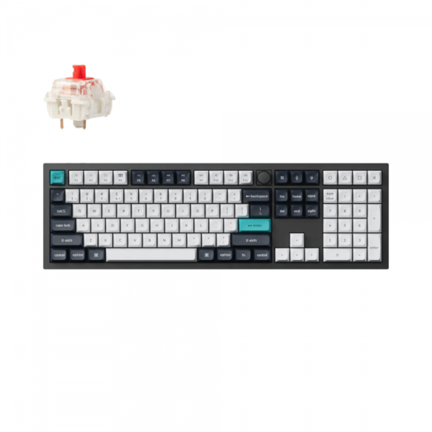 Keychron Q6 Max Wireless (Q6M-M1) - US Layout - Hot-Swappable Jupiter Red Switches - Carbon Black (Juoda) Mechaninė Belaidė Žaidimų Klaviatūra