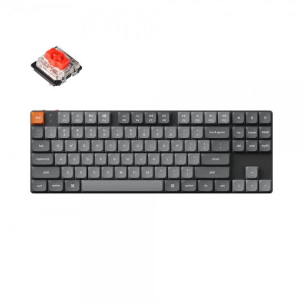 Keychron K1 Max Wireless (K1M-H1) - US Layout - Hot-Swappable Low Profile Gateron Red - Black (Juoda) Mechaninė Belaidė Žaidimų Klaviatūra