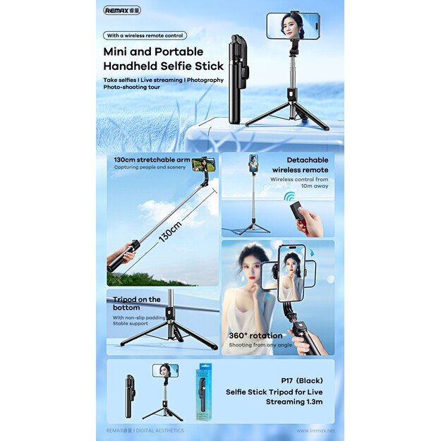 Asmenukių lazda Remax P17 1.3m juoda 1