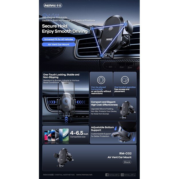 Automobilinis telefono laikiklis Remax RM-C02 (air vent) juodas 1