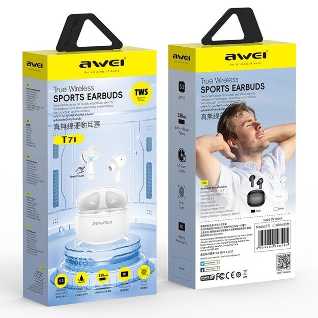 Belaidės ausinės Awei T71 baltos 1