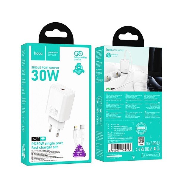 Įkroviklis Hoco N62 30W GaN USB-C + USB-C to Lightning cable 1.0m baltas 5