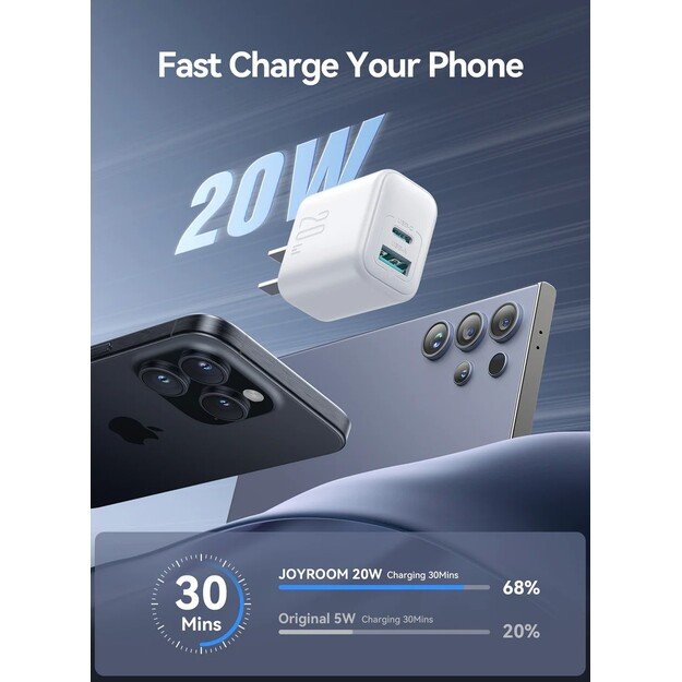 Įkroviklis Joyroom JR-TCF21 20W USB-C/USB-A baltas 1