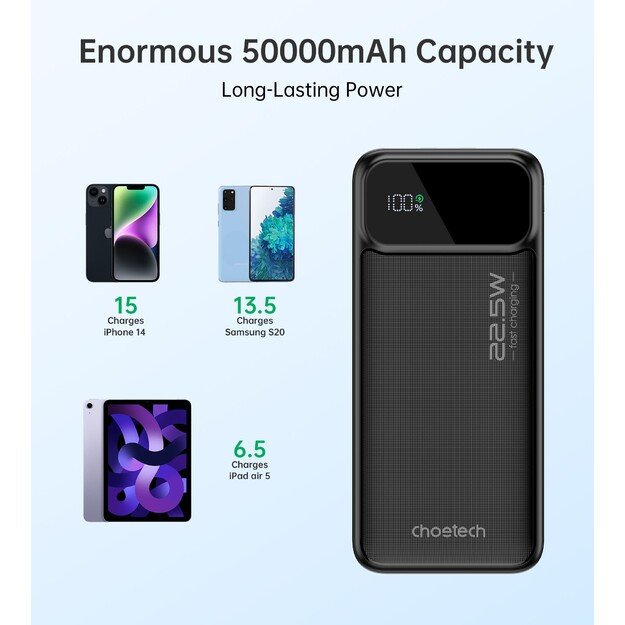 I&scaron;orinė baterija Power Bank Choetech B732 22.5W 50000mAh juoda 1