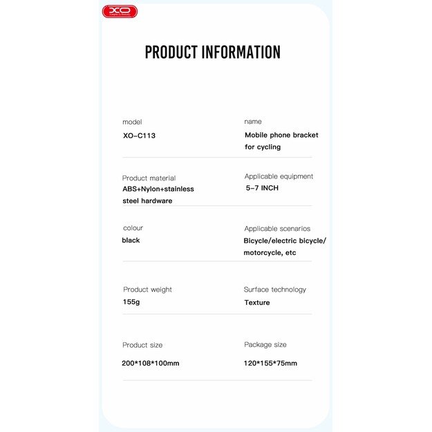 Telefono laikiklis dviračiui XO C113 juodas 2