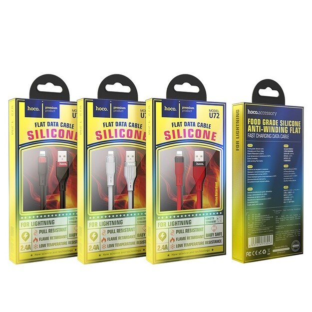 USB kabelis Hoco U72 Lightning 1.2m silikoninis baltas 1