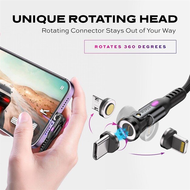 STATIK Statik 360 Pro, Universal Magnetic Charging Cable, 1m, Black 5