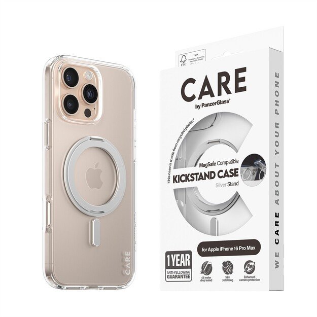 CARE Feature case with Silver Kickstand MagSafe iPhone 16 Pro Max, Transparent 5