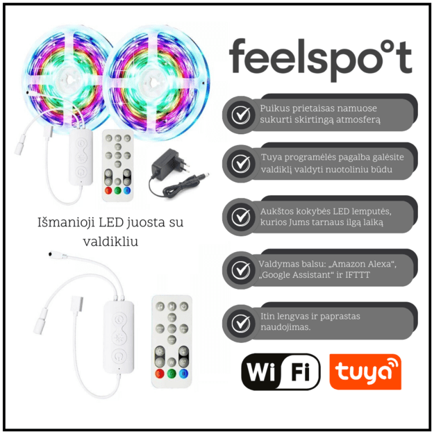 I&scaron;manioji LED juosta su valdikliu Feelspot FS-ICC02W 5m Wi-fi, Tuya