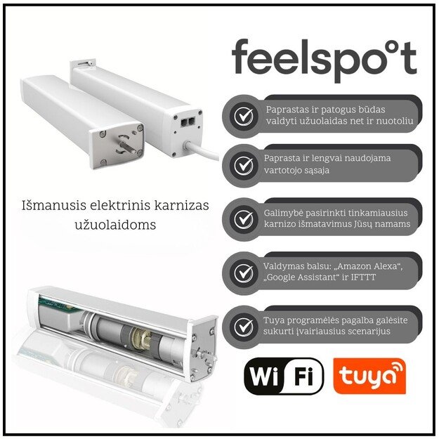 I&scaron;manusis elektrinis užuolaidų bėgelis (5.2m) Feelspot FS-CM05W-5W WiFi, Tuya