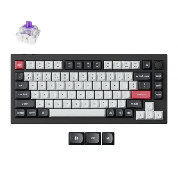 Keychron Q1 HE Wireless (Q1H-M1) - US Layout - Hot-Swappable Gateron Magnetic Nebula - Carbon Black (Juoda) Magnetinė Belaidė Žaidimų Klaviatūra