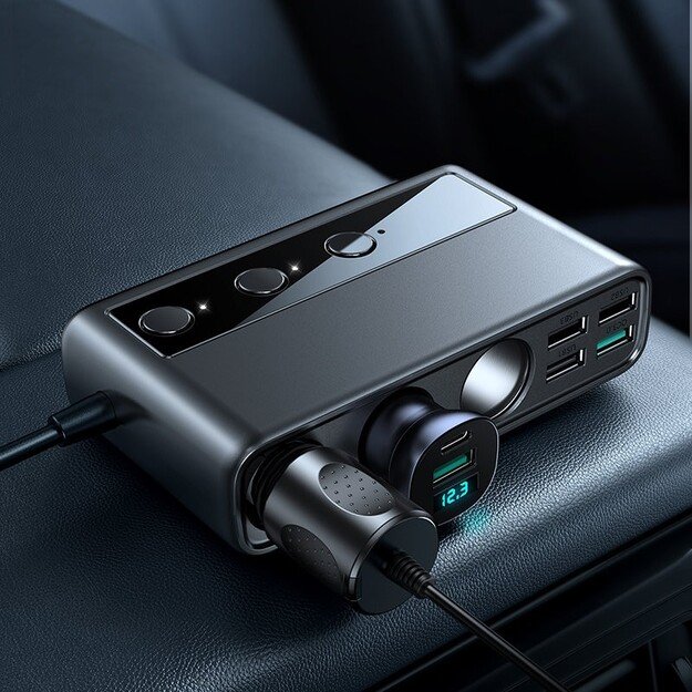 Automobilinis įkroviklis Joyroom 9in1 154W 3x12V, PD USB Type-C, QC3.0 USB-A, 4xUSB-A JR-CL06 3