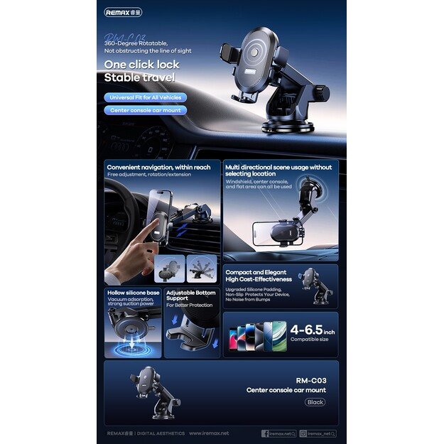 Automobilinis telefono laikiklis Remax RM-C03 (dashboard) juodas 1