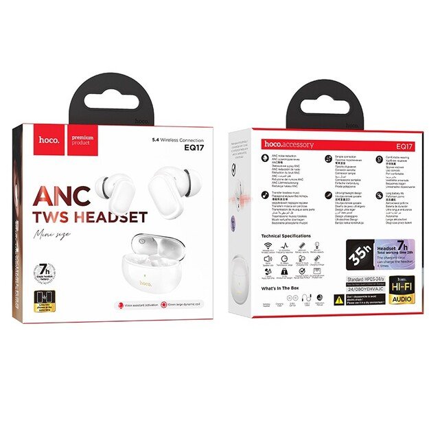 Belaidės ausinės Hoco EQ17 ANC baltos 5