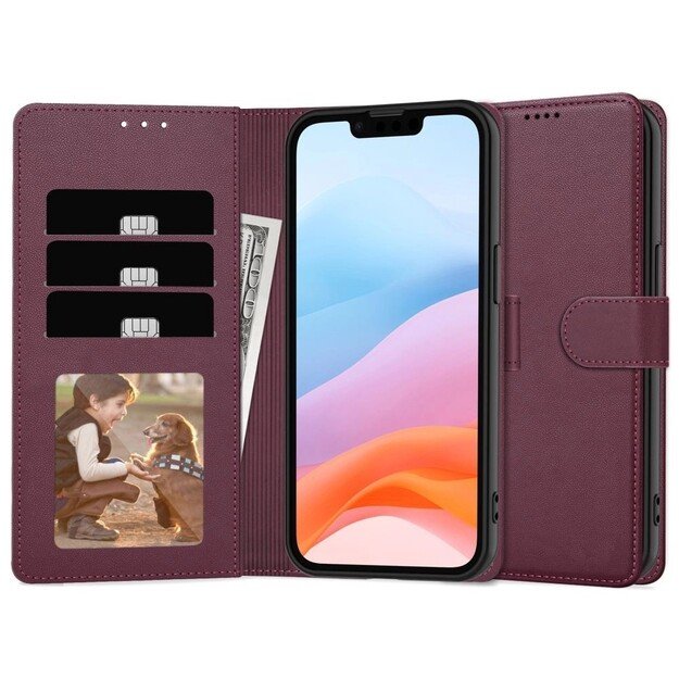 Dėklas Fancy Wallet Xiaomi Redmi 13C/Poco C65/Poco M6 5G tamsiai raudonas 1