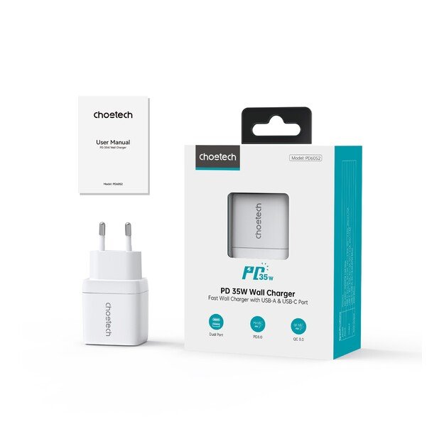 Įkroviklis Choetech PD6052 35W USB-C/USB-A baltas 5