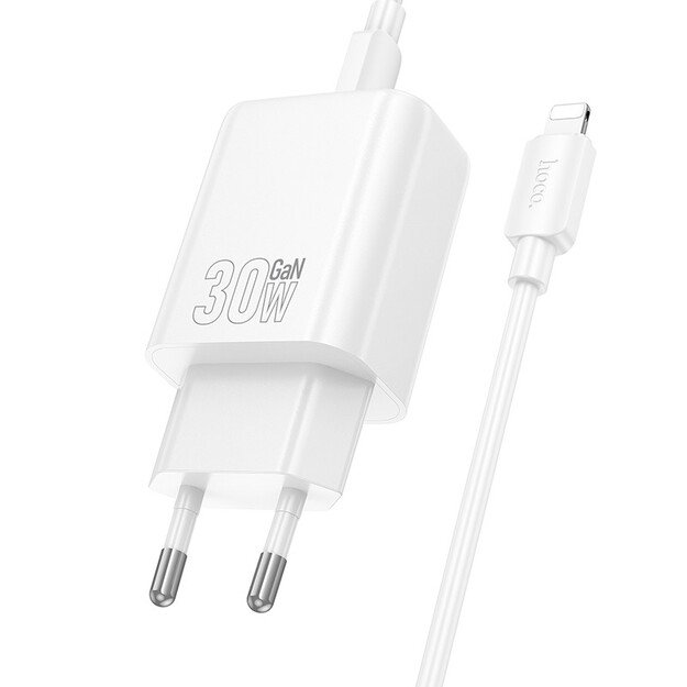 Įkroviklis Hoco N63 30W GaN USB-C/USB-A + USB-C to Lightning cable 1.0m baltas 1