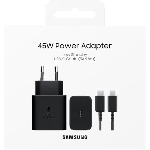 Įkroviklis Samsung EP-T4511XBEGWW 45W + USB-C to USB-C cable 1.8m juodas