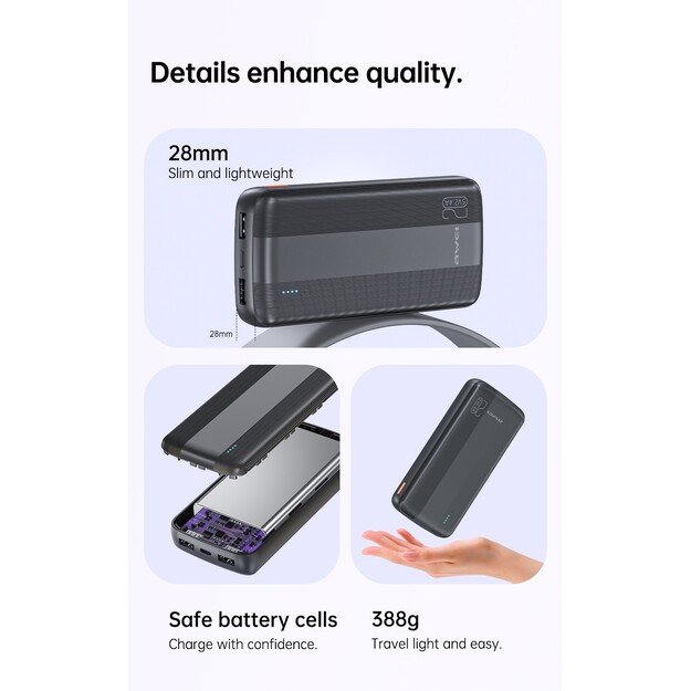 I&scaron;orinė baterija Power Bank Awei P19K 5V/2.4A 20000mAh juoda 3