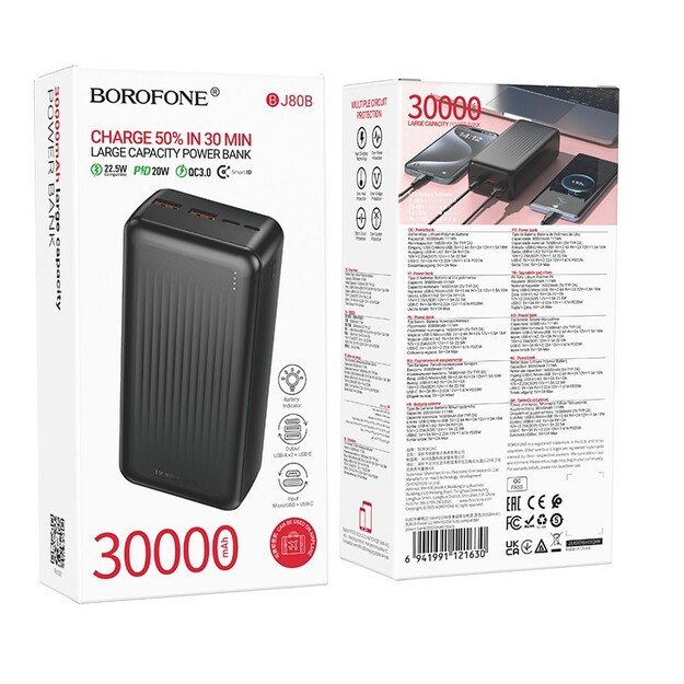 I&scaron;orinė baterija Power Bank Borofone BJ80B 22.5W 30000mAh juoda 4