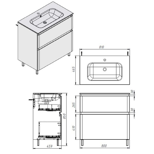 Vonios kambario spintelė su praustuvu Ester ES-80 balta 1