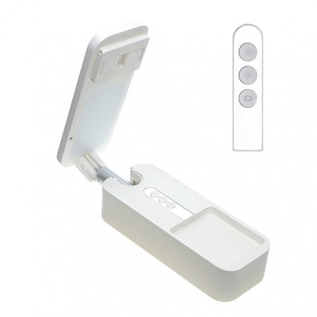 Selfie Stand LoomiPod Fold with LED Lamps and Bluetooth Remote for Smartphones white 3