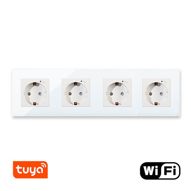 Keturvietis WiFi ki&scaron;tukinis lizdas su stikliniu rėmeliu Feelspot, baltas