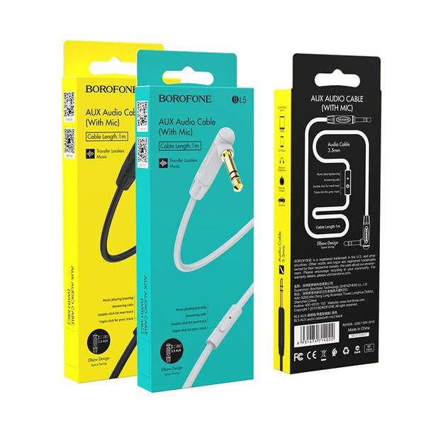 Audio adapteris 3,5mm į 3,5mm Borofone BL5 AUX su mikrofonu pilkas 3