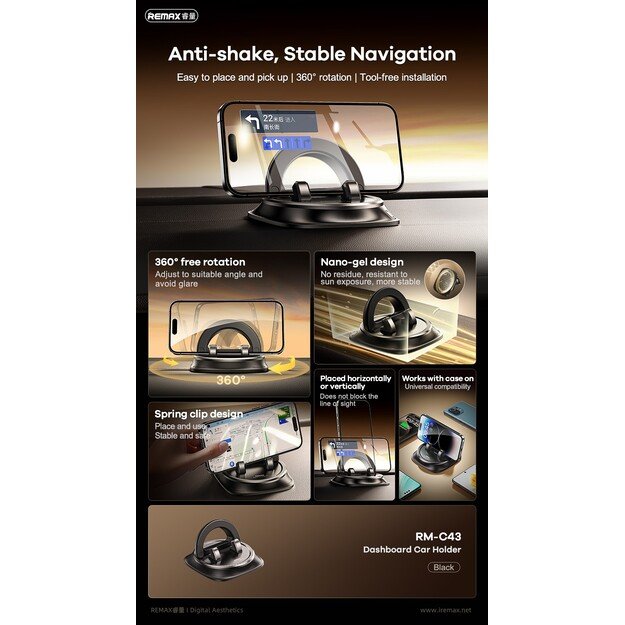 Automobilinis telefono laikiklis Remax RM-C43 (dashboard) juodas 2