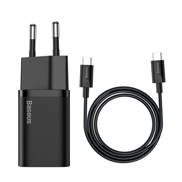 Įkroviklis Baseus Super Si 25W USB-C + USB-C to USB-C cable 1.0m juodas TZCCSUP-L01