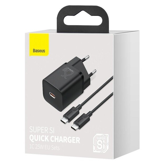Įkroviklis Baseus Super Si 25W USB-C + USB-C to USB-C cable 1.0m juodas TZCCSUP-L01 5