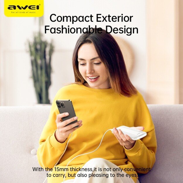 I&scaron;orinė baterija Power Bank Awei P20K 5V/2.4A 10000mAh juoda 1