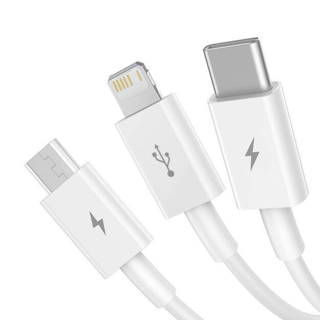 Kabelis Baseus Superior i&scaron; USB į microUSB+Lightning+Type-C 3.5A 1.5m baltas CAMLTYS-02 1