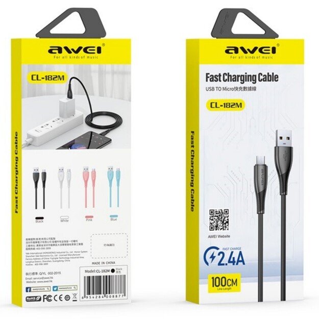 USB kabelis Awei CL-182M USB to MicroUSB 1.0m juodas 1