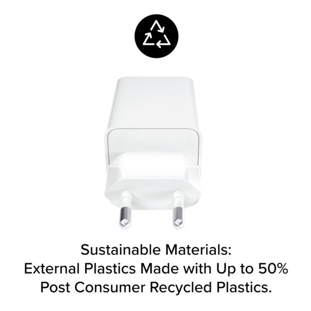 mophie Essentials Power Adapter Dual USB-C PD 50W EU White 1