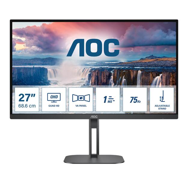 LCD Monitor|AOC|27 |Panel VA|2560x1440|16:9|75 Hz|Matte|4 ms|Speakers|Swivel|Pivot|Height adjustable|Tilt|Colour Black|Q27V5N/BK