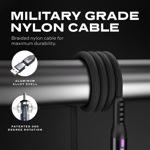 STATIK PowerPivot Pro Nylon Braided Cabel, USB-C to USB-C, 1m, Black 7