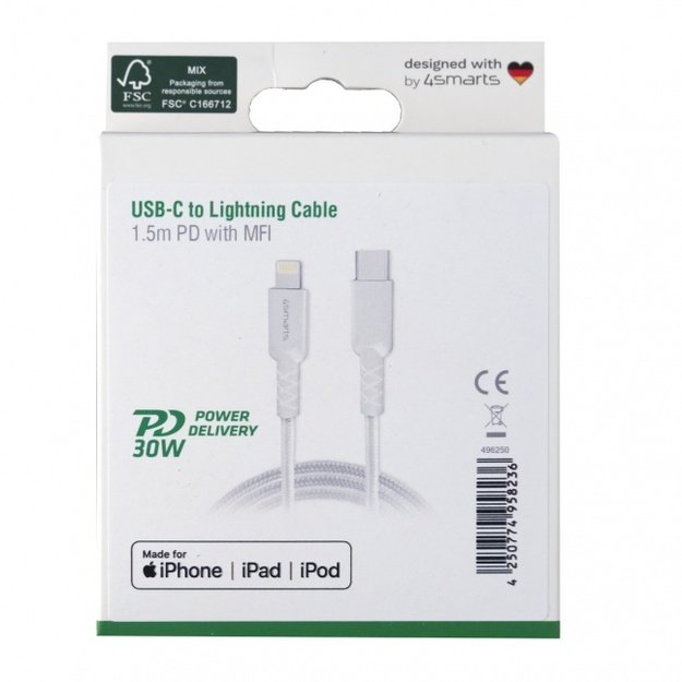 USB-C to Lightning Cable RapidCord 30.W 1.5m with PD and white *MFi certified, white 1