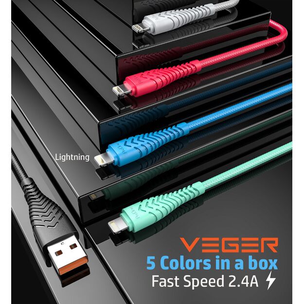 VEGER cable USB A to Lightning 2,4A V105 1,2 m black 3