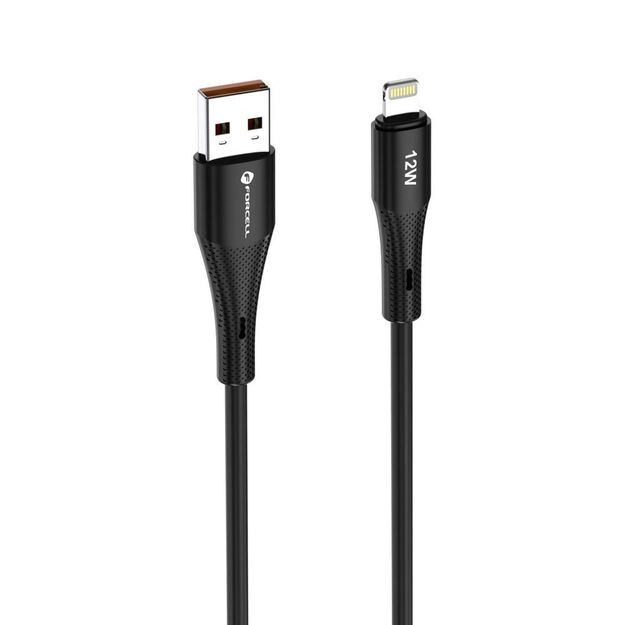 Cable USB A to Lightning Forcell F-Energy 2,4A 12W Silicone 1 m C343 black 3