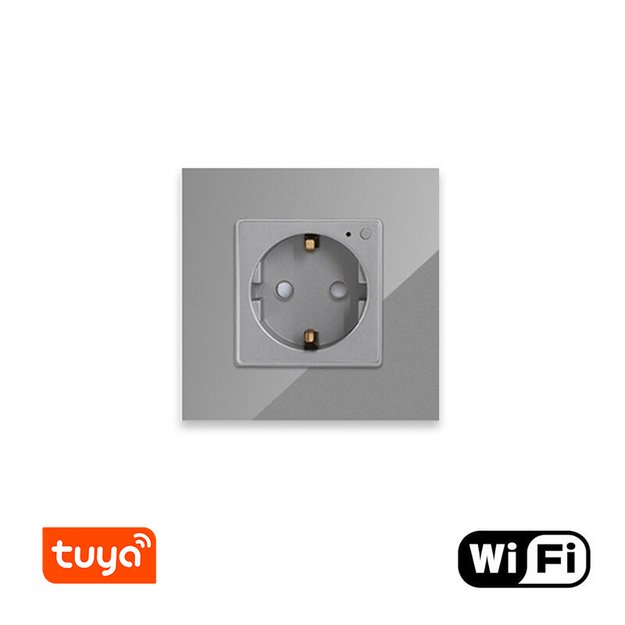 Vienvietis WiFi ki&scaron;tukinis lizdas su stikliniu rėmeliu Feelspot, pilkas