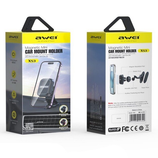 Automobilinis telefono laikiklis Awei X53 Magnetic (dashboard) juodas 1