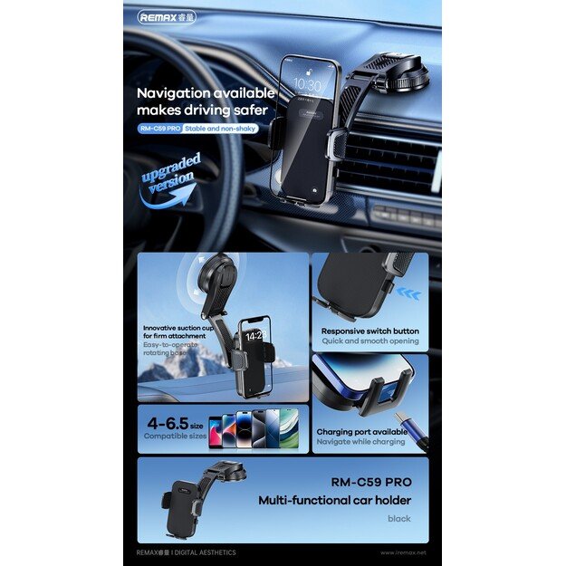 Automobilinis telefono laikiklis Remax RM-C59 PRO (dashboard) juodas 2