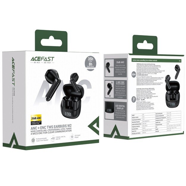 Belaidės ausinės Acefast W2 ANC juodos 4