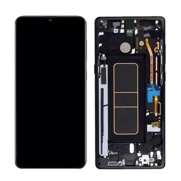Ekranas Samsung A715 A71 su lietimui jautriu stikliuku ir rėmeliu originalus Black (service pack)