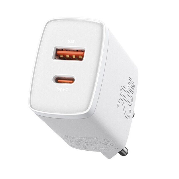 Įkroviklis Baseus Compact Quick Charger 20W USB-C/USB-A baltas CCXJ-B02