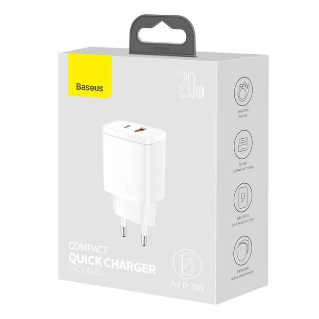 Įkroviklis Baseus Compact Quick Charger 20W USB-C/USB-A baltas CCXJ-B02 3