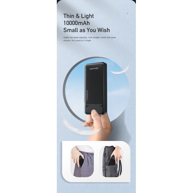 I&scaron;orinė baterija Power Bank Awei P5K 5V/2.1A 10000mAh juoda 5