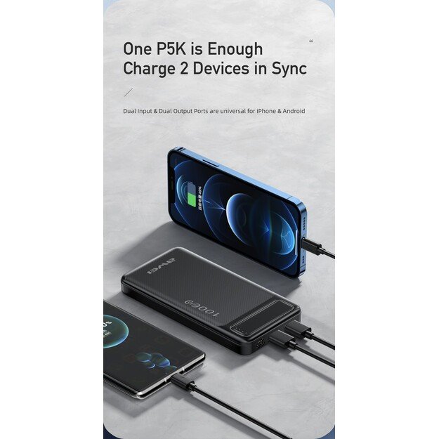 I&scaron;orinė baterija Power Bank Awei P5K 5V/2.1A 10000mAh juoda 6
