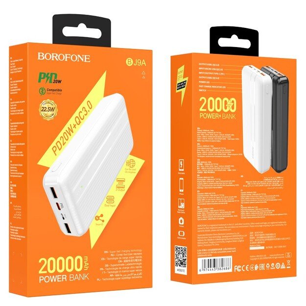 I&scaron;orinė baterija Power Bank Borofone BJ9A Type-C PD+Quick Charge 3.0 (3A) 20000mAh balta 5